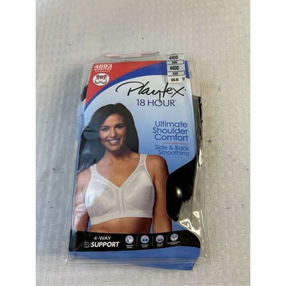 Playtex 18hr bra Ultimate Shoulder Comfort 44dd black #4693 sir varilla new - Picture 1 of 4